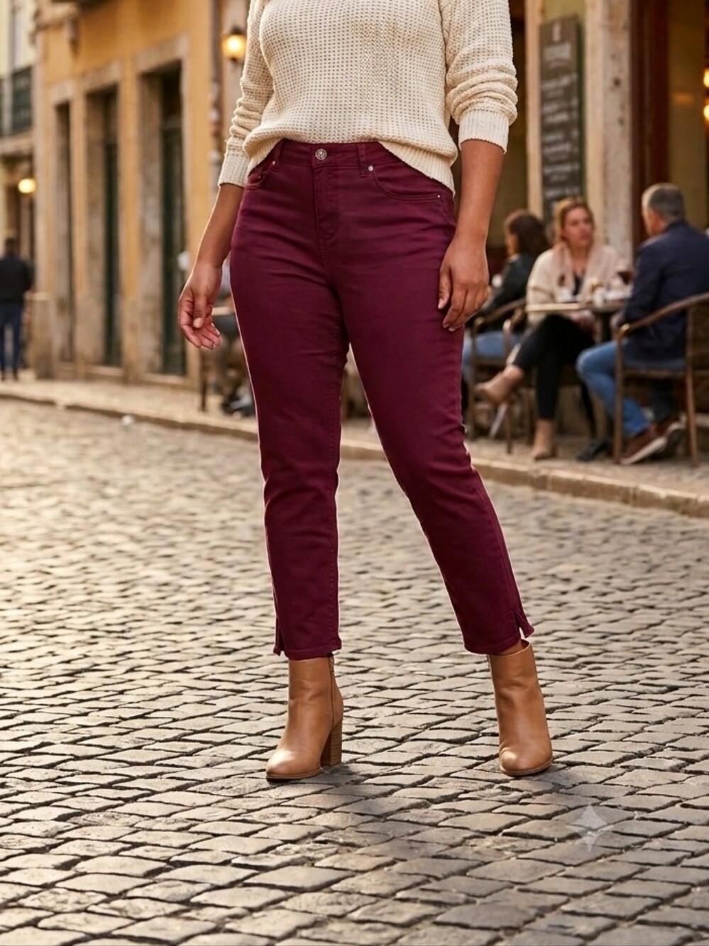Maurices High Rise Crop Jeans Maroon Burgundy Size 3/4